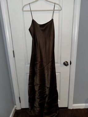 Serenity Satin Chocolate silk Brown Maxi Slip Dress